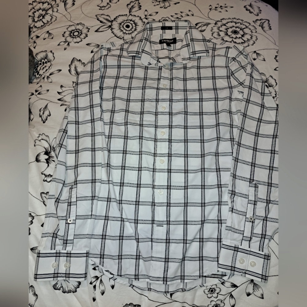 Express White Plaid Button-Down Shirt